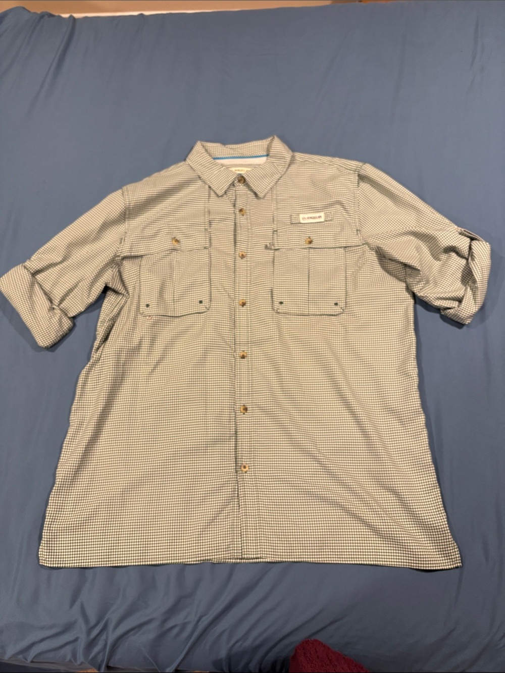 Magellan Men’s Short-Sleeve Fishing Shirt in Green and White Check